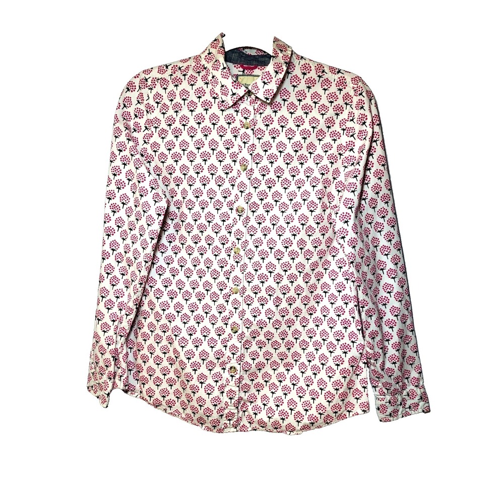 G.H. Bass & Co. White Button-Down Shirt with poppy pink block print